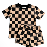 Everyday Cotton Shorts Set in Taupe + Black Checkered