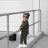 Organic Ribbed Set in Black + Olive Checkered