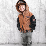 Hydro Letterman Jacket in Black + Rust