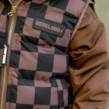 Puffer Vest in Cocoa + Black Checkered