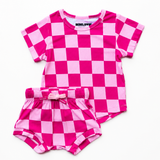 Bummie Two Piece Set in Bubble Gum Checkered
