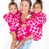 Women's Full Zip Hoodie in Bubble Gum Checkered