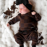 Organic Ribbed Set in Espresso Checkered