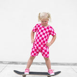 Biker Two Piece Set in Bubble Gum Checkered