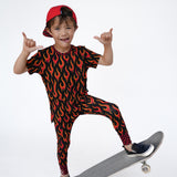 Short Sleeve Bamboo Two Piece Set in Caliente