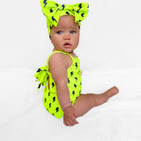 UPF50+ Girls Bow-Back One Piece Swimsuit in Neon Electric Lime x Jagger