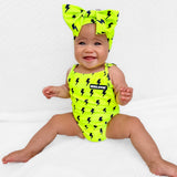 UPF50+ Girls Bow-Back One Piece Swimsuit in Neon Electric Lime x Jagger