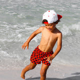Hybrid Swim Trunks in Americana Red + Black Checkered