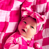 Bamboo Bow in Bubble Gum Checkered
