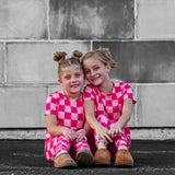 Bamboo Two Piece Set in Bubble Gum Checkered