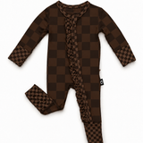 Ruffled Bamboo Zippy Sleeper in Espresso Checkered