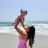 UPF50+ Women's One Piece Swimsuit in Bubble Gum Checkered