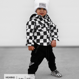 Hooded Flannel in Black + Cream Checkered