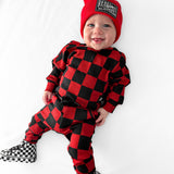 Organic Ribbed Set in Smoke + Crimson