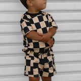 Everyday Cotton Shorts Set in Taupe + Black Checkered