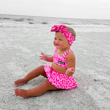 UPF50+ Retro Skirted Bikini Two Piece Swimsuit in Bubble Gum Leopard