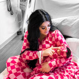 Women’s Bamboo Two Piece Set in Bubble Gum Checkered