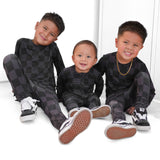 Bamboo Two Piece Set in Charcoal + Black Checkered