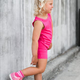 Ribbed Bamboo Biker Short in Hottest Pink