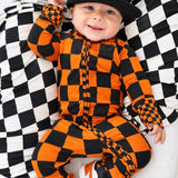 Bamboo Zippy Sleeper in Jack-O Lantern Checkered