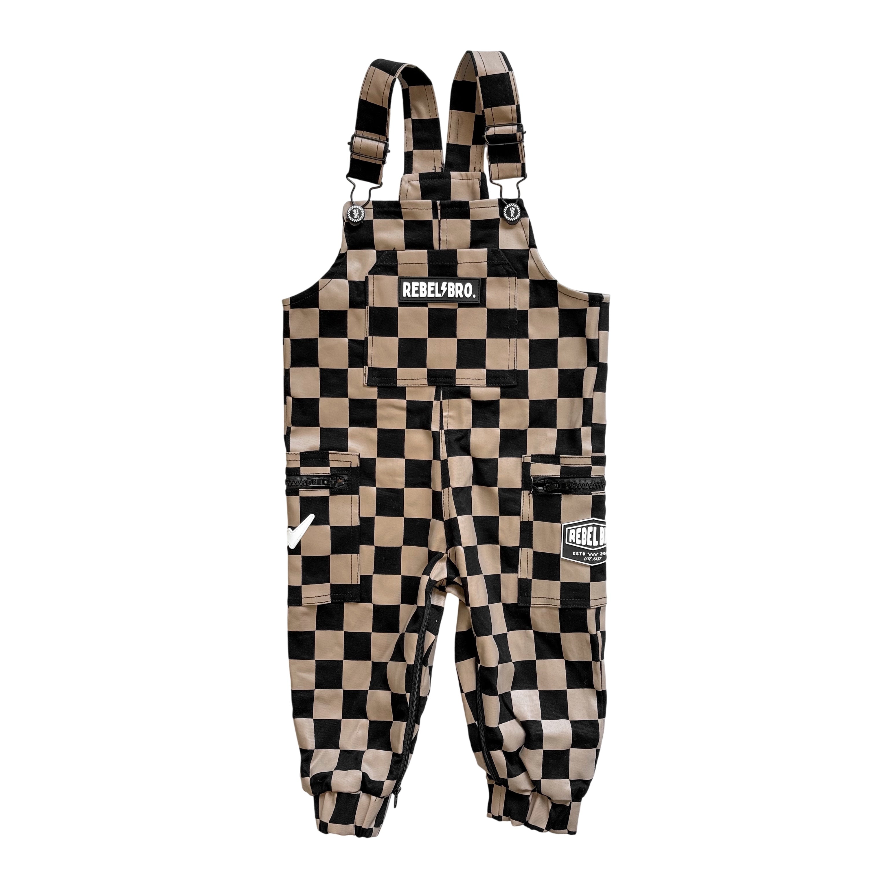 The Live Fast Overall in Taupe + Black Checkered - Rebel Bro