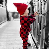 Organic Ribbed Set in Smoke + Crimson