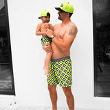 Men's Hybrid Swim Trunks in Neon Electric Lime Smiley