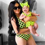 UPF50+ Women's Reversible Bikini in Neon Electric Lime x Jagger / Neon Electric Lime + Black Checkered