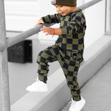 Organic Ribbed Set in Black + Olive Checkered