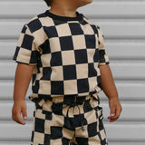 Everyday Cotton Shorts Set in Taupe + Black Checkered