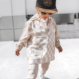 Pullover Windbreaker in Salt + Sand Checkered