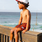 Hybrid Swim Trunks in Americana Red + Black Checkered