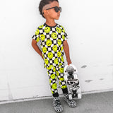 Bamboo Two Piece Set in Neon Electric Lime x Smileys