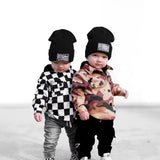 Hooded Flannel in Black + Cream Checkered