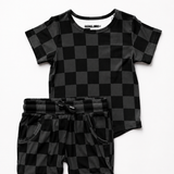 Biker Two Piece Set in Black + Charcoal Checkered