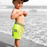 Hybrid Swim Trunks in Neon Electric Lime + Black Colorblock