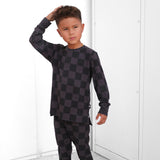 Bamboo Two Piece Set in Charcoal + Black Checkered