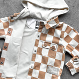 Hooded Flannel in Neutral Checkered