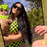 UPF50+ Women's Reversible Bikini in Neon Electric Lime x Jagger / Neon Electric Lime + Black Checkered