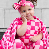 Bamboo Bow in Bubble Gum Checkered