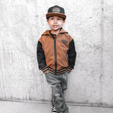 Hydro Letterman Jacket in Black + Rust