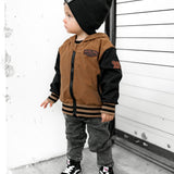 Hydro Letterman Jacket in Black + Rust