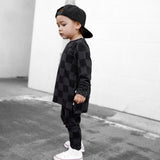 Bamboo Two Piece Set in Charcoal + Black Checkered