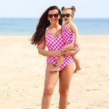 UPF50+ Women's One Piece Swimsuit in Bubble Gum Checkered