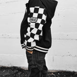 Hydro Letterman Jacket in Black + Cream Checkered