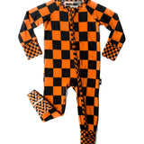 Bamboo Zippy Sleeper in Jack-O Lantern Checkered