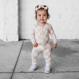 Ruffled Bamboo Zippy Sleeper in Salt + Sand Checkered