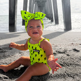UPF50+ Girls One Piece Swimsuit in Neon Electric Lime x Jagger