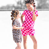 Biker Two Piece Set in Bubble Gum Checkered