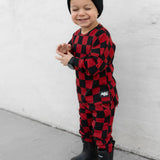 Organic Ribbed Set in Smoke + Crimson